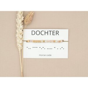 Morse code armband - Dochter - Beige/rosé