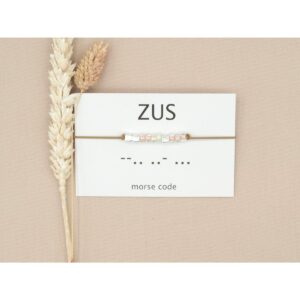 Morse code armband - Zus - beige/zilver
